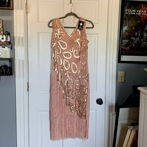 Pale dusty rose fringed dress